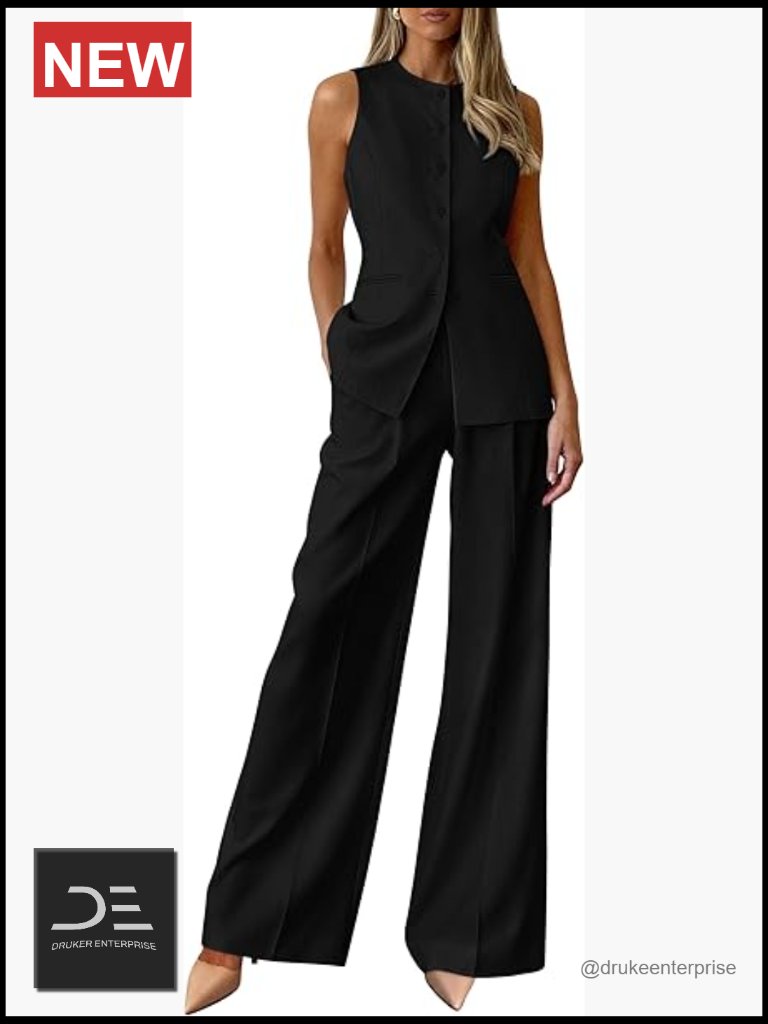 Sleeveless Blazer Vest & Wide Leg Pantsuit Set 2 Piece Business Casual Outfits